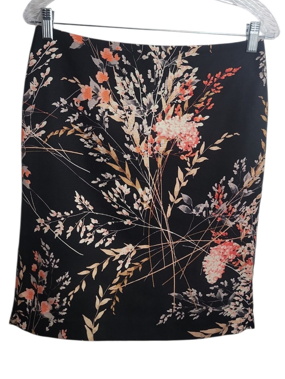 Talbots women's floral print A-line skirt size 8 petite black orange gray cream